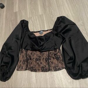 ARULA Black and Tan Lace Blouse